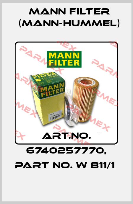 Art.No. 6740257770, Part No. W 811/1  Mann Filter (Mann-Hummel)