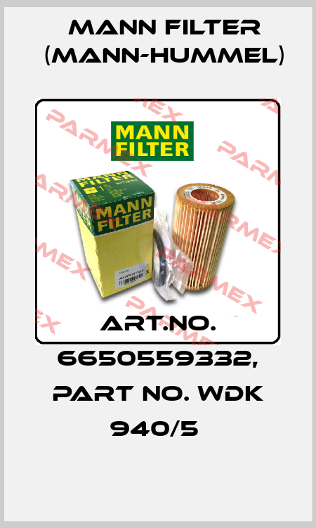 Art.No. 6650559332, Part No. WDK 940/5  Mann Filter (Mann-Hummel)