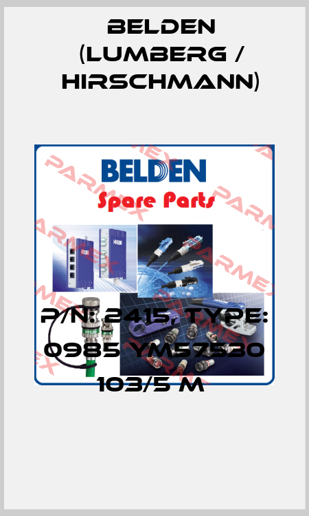 P/N: 2415, Type: 0985 YM57530 103/5 M  Belden (Lumberg / Hirschmann)