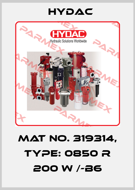 Mat No. 319314, Type: 0850 R 200 W /-B6 Hydac