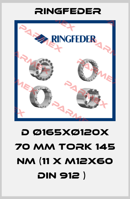 D Ø165xØ120x 70 MM TORK 145 Nm (11 x M12x60 DIN 912 )   Ringfeder