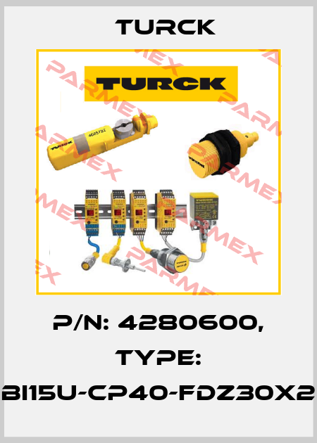 p/n: 4280600, Type: BI15U-CP40-FDZ30X2 Turck