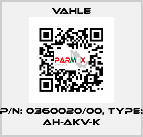 P/n: 0360020/00, Type: AH-AKV-K Vahle