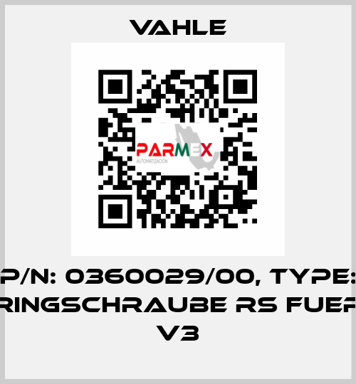 P/n: 0360029/00, Type: Ringschraube RS fuer V3 Vahle