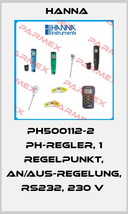 PH500112-2   PH-REGLER, 1 REGELPUNKT, AN/AUS-REGELUNG, RS232, 230 V  Hanna