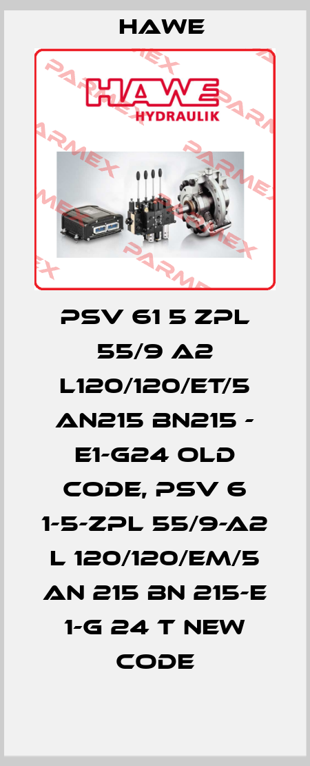 PSV 61 5 ZPL 55/9 A2 L120/120/ET/5 AN215 BN215 - E1-G24 old code, PSV 6 1-5-ZPL 55/9-A2 L 120/120/EM/5 AN 215 BN 215-E 1-G 24 T new code Hawe