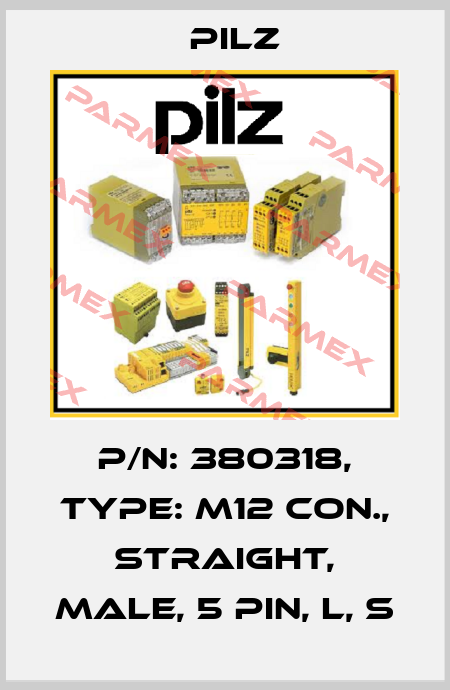 p/n: 380318, Type: M12 con., straight, male, 5 pin, L, S Pilz