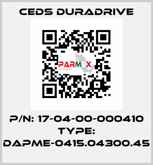 P/N: 17-04-00-000410 Type: DAPME-0415.04300.45 Ceds Duradrive