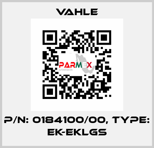 P/n: 0184100/00, Type: EK-EKLGS Vahle