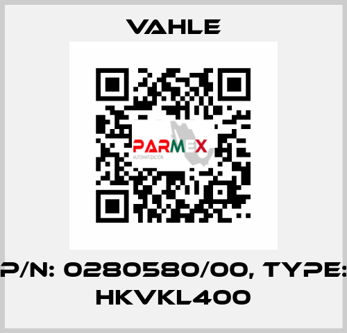 P/n: 0280580/00, Type: HKVKL400 Vahle