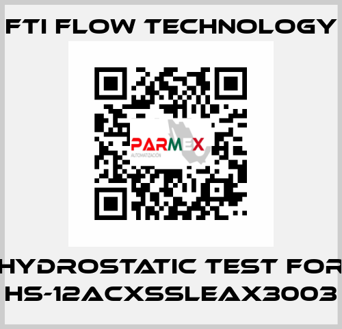 HYDROSTATIC TEST for HS-12ACXSSLEAX3003 Fti Flow Technology