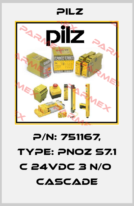 p/n: 751167, Type: PNOZ s7.1 C 24VDC 3 n/o  cascade Pilz