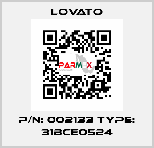 P/N: 002133 Type: 31BCE0524 Lovato