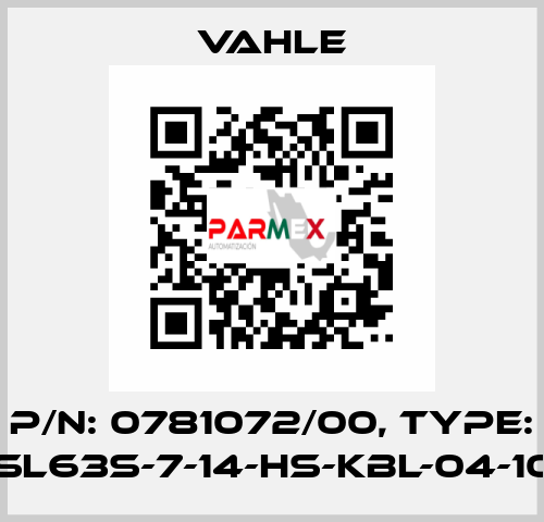 P/n: 0781072/00, Type: SA-KESL63S-7-14-HS-KBL-04-10-08-10 Vahle