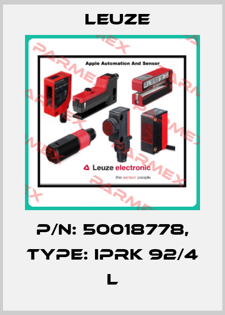 p/n: 50018778, Type: IPRK 92/4 L Leuze
