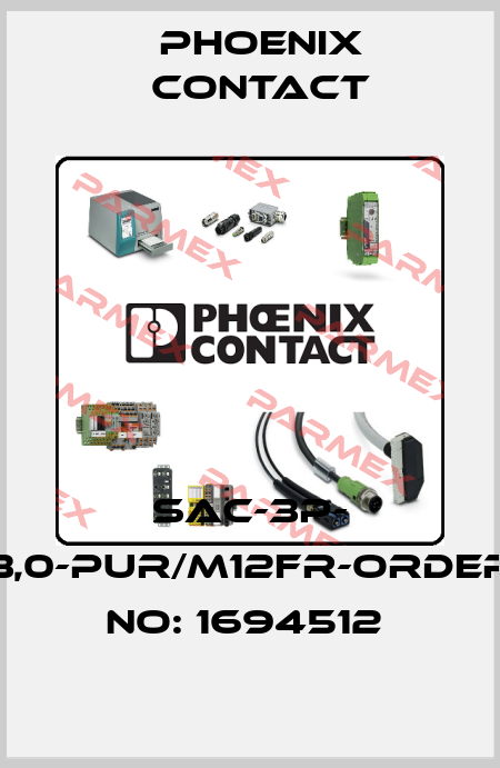 SAC-3P- 3,0-PUR/M12FR-ORDER NO: 1694512  Phoenix Contact