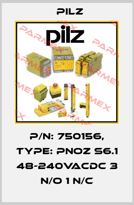 p/n: 750156, Type: PNOZ s6.1 48-240VACDC 3 n/o 1 n/c Pilz