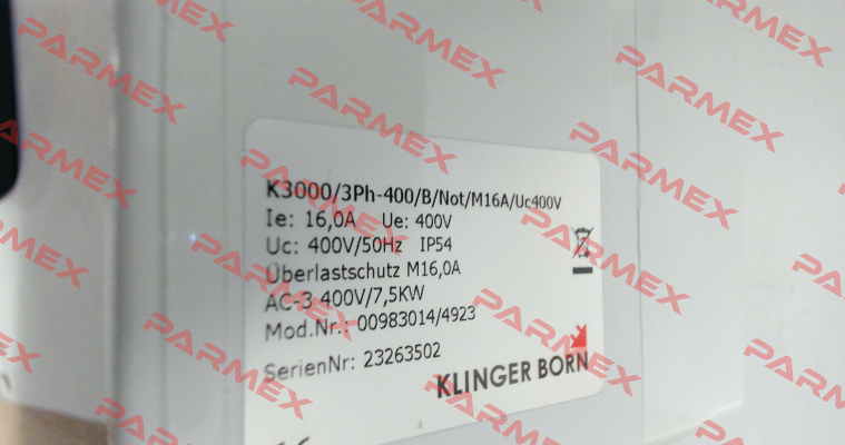 0098.3014 (K3000/3Ph-400V/B/Not/MxA/Uc400V) Klinger Born