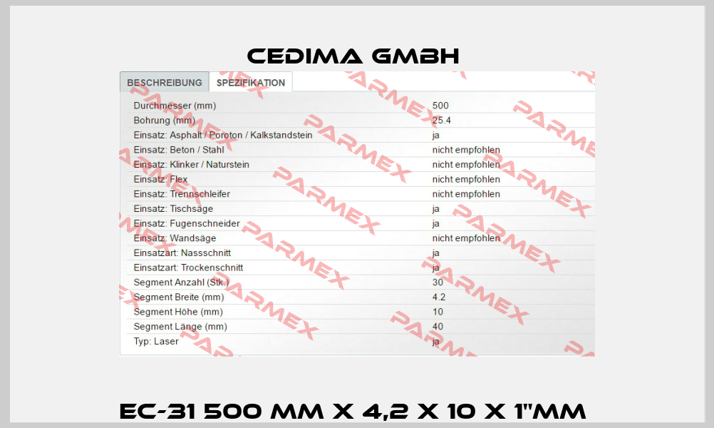 EC-31 500 MM X 4,2 X 10 X 1"MM  Cedima