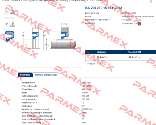 40412062 Simmerring 200X230X15 BA  SIMRIT