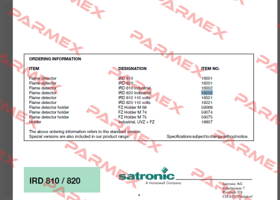 IRD 820 Industrial, 16202 - IRD820 Satronic