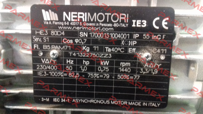 HE3 80D 075 4P B5 V230/400/50+PAM71  Neri Motori