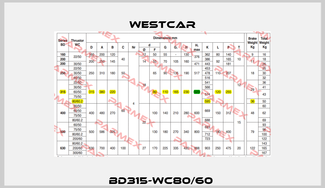 BD315-WC80/60  Westcar