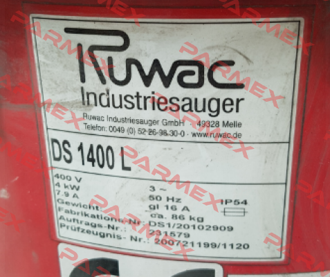 filter for DS 1400 L  Ruwac