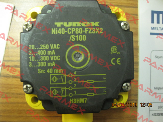 p/n: 13443, Type: NI40-CP80-FZ3X2/S100 Turck