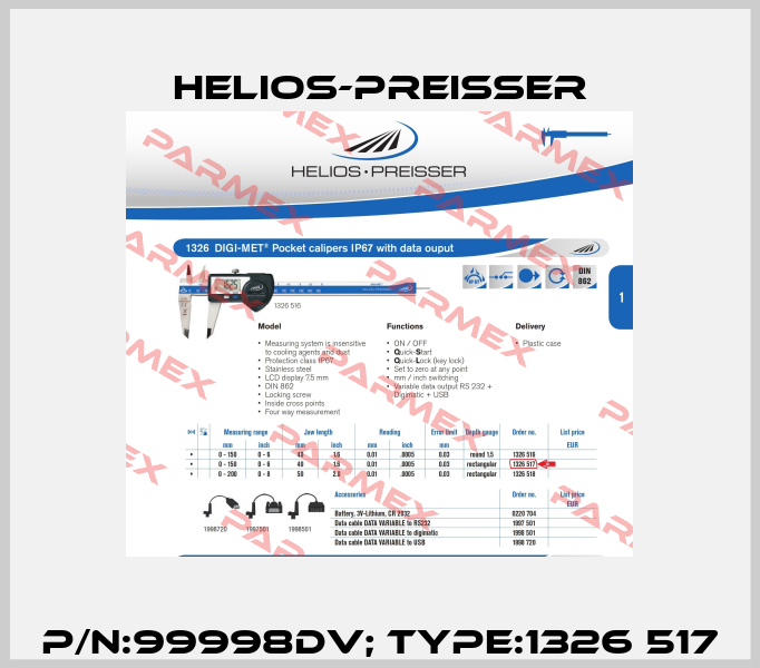 P/N:99998DV; Type:1326 517 Helios-Preisser