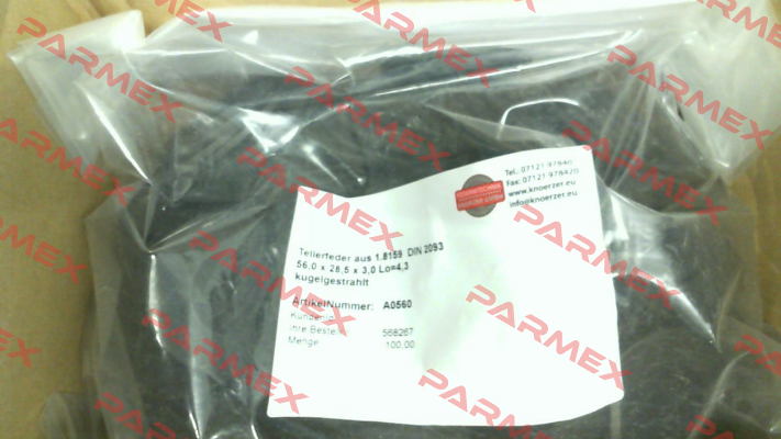 A0560  (Disc spring made of 1.8159 DIN 2093)  (package of 100 pcs) Mubea