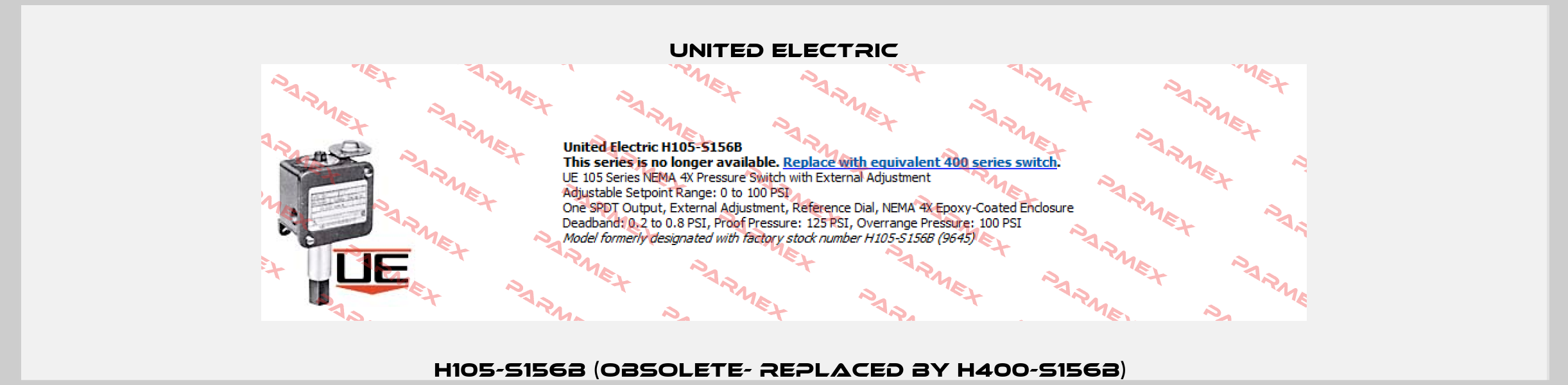 H105-S156B (obsolete- replaced by H400-S156B)  United Electric