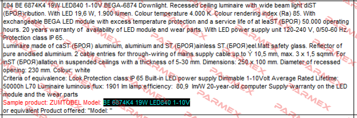 BE 6874K4 19W LED840 1-10V  Zumtobel