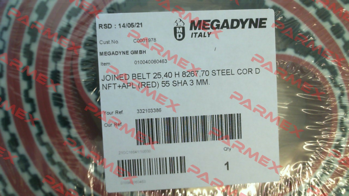 25,40 H 8267,70 STEEL CORD NFT+APL (RED) 55 SHA 3 MM Megadyne