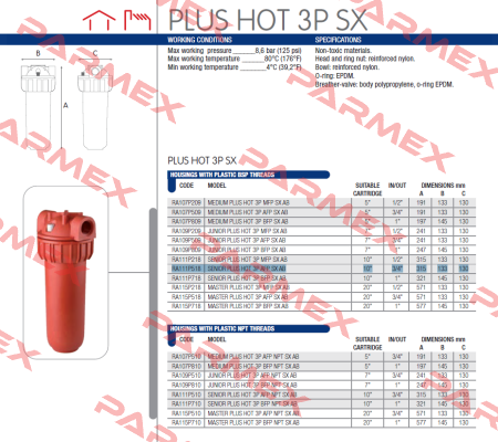 SENIOR PLUS HOT 3P AFP SX10 (RA111P518) Atlas Filtri