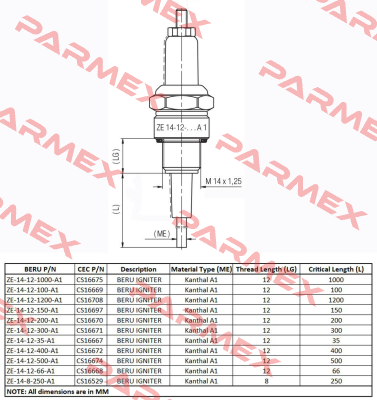 Type ZE 14-12-400 A1 Beru