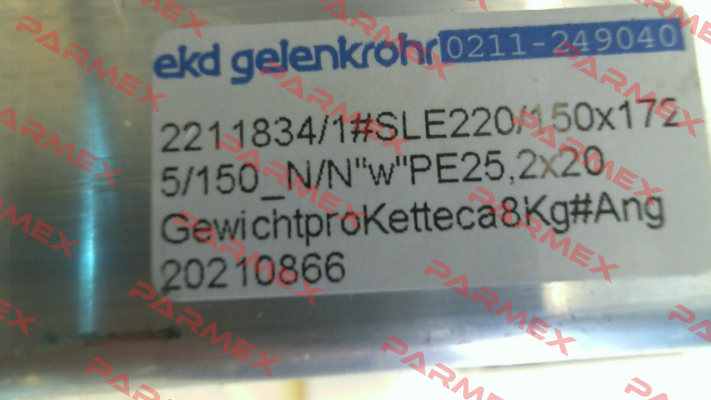 SLE 220 /150 x 1725 / 150-N/N "w" Ekd Gelenkrohr