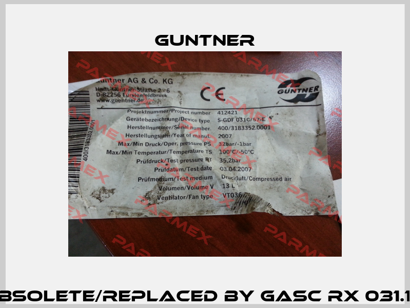 S-GDF 031C/57-E obsolete/replaced by GASC RX 031.1/4-70.E-1846294P  Guntner