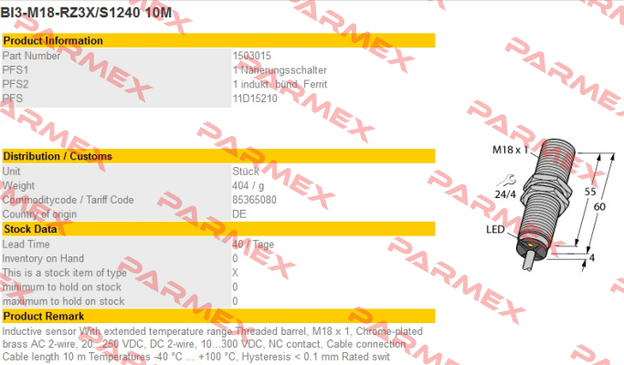 BI3-M18-RZ3X/S1240 Turck