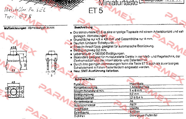 Type ET5 obsolete  Sel