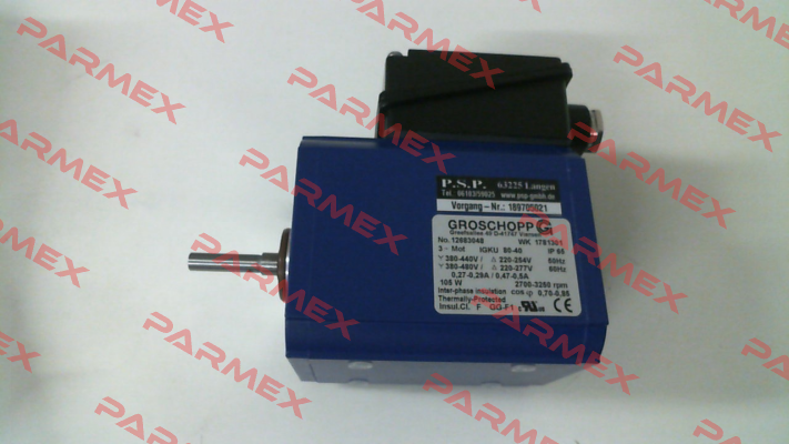 Motor only IGkU 80 40 2pole to suit VE31 gearbox Groschopp