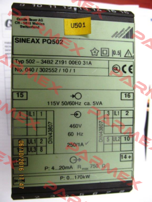 SINEAX 502-34B2Z19100E031A obsolete, replaced by Sineax P 530  Gossen Metrawatt