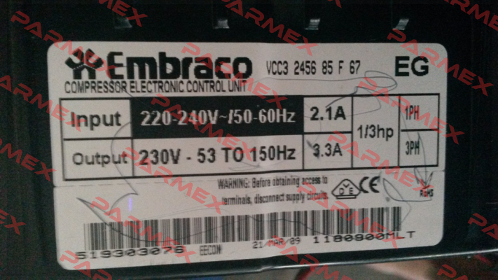 VCC3 2456 85 F 67 Embraco