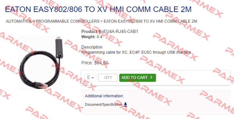 EASY802/806 - P/N EU4A-RJ45-CAB1 Moeller (Eaton)